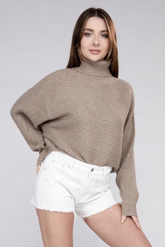 Viscose Dolman Sleeve Turtleneck Sweater - Sweater