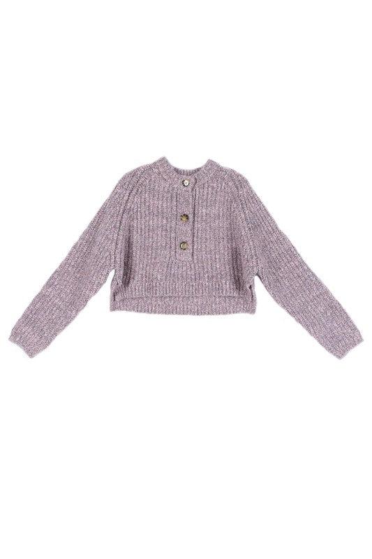 Melange Bottoned Cropped Sweater - Sweater