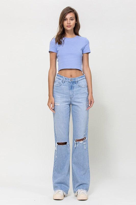 Distressed 90's Vintage Flare High Rise Jeans - Jeans