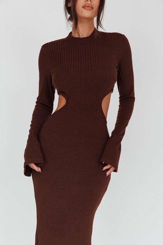 Long Sleeves with flared Cuffs Knit Maxi Dress - Dresses