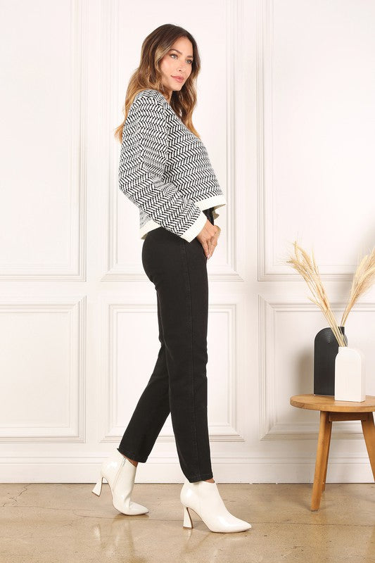 Lilou Herringbone Pattern Crew Neck Sweater