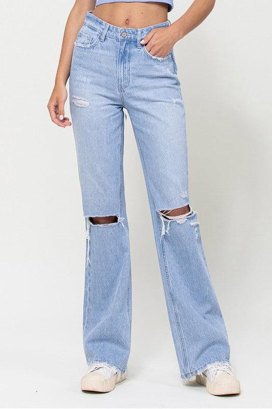 Distressed 90's Vintage Flare High Rise Jeans - Jeans