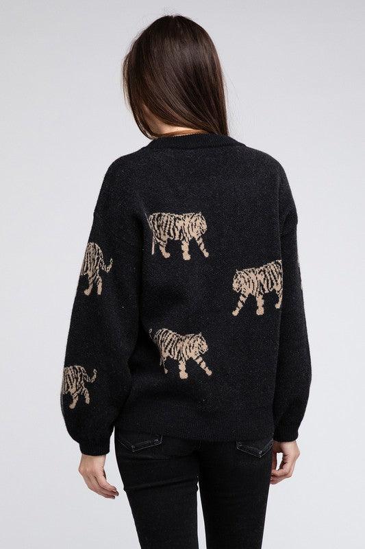 Tiger Pattern Pullover Sweater - Sweater