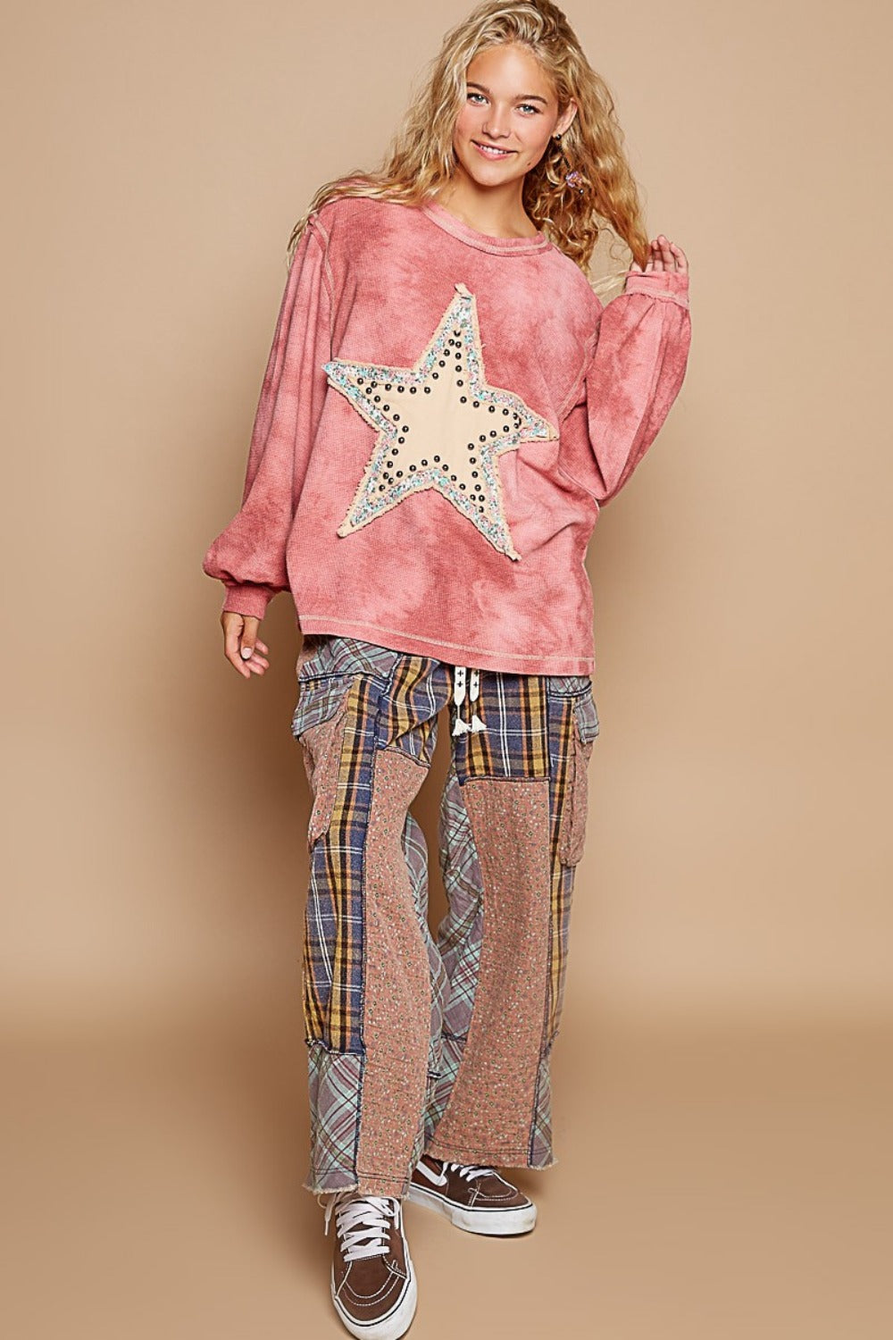 POL Washed Star Patch With Studded Sweatshirt