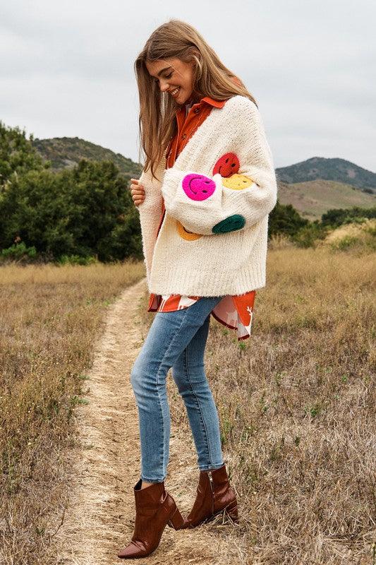 The Fuzzy Smile Long Bell Sleeve Knit Cardigan - Cardigan