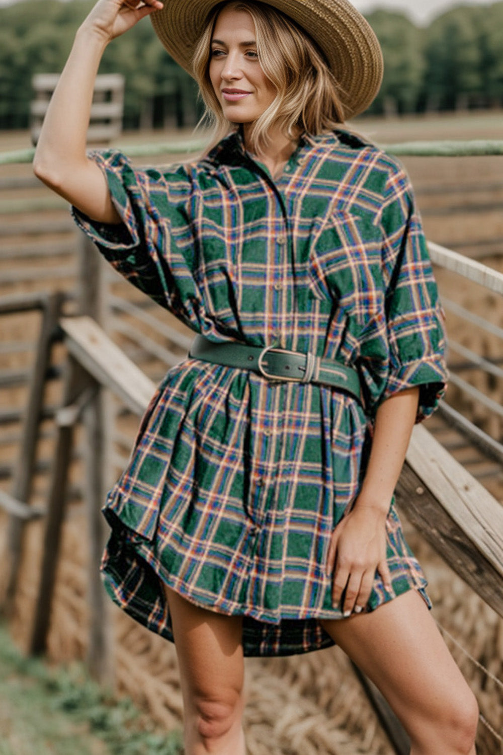 Plaid Button Up Collared Neck Mini Shirt Dress