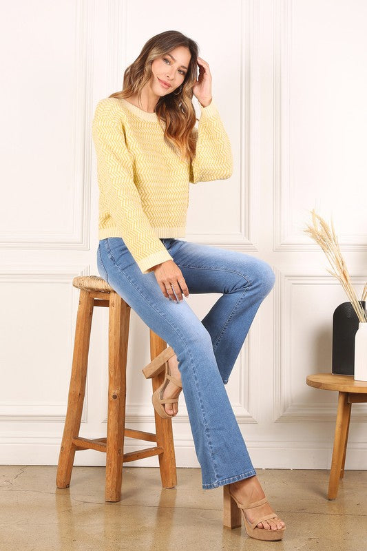 Lilou Herringbone Pattern Crew Neck Sweater