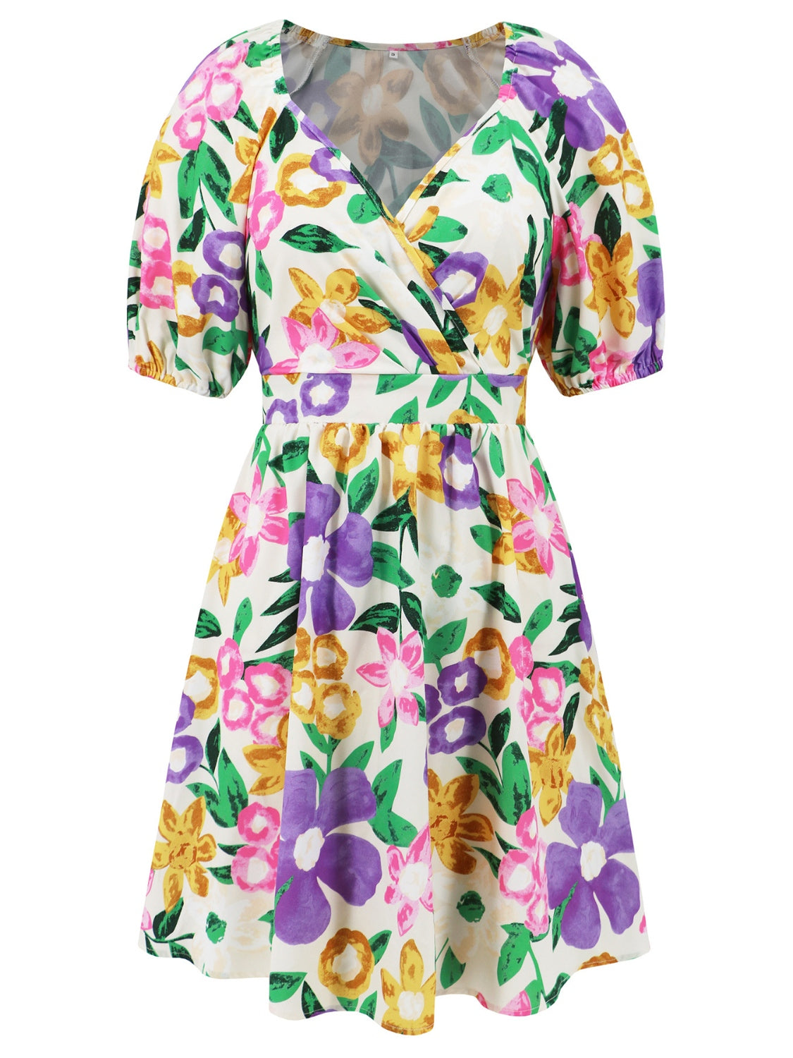 Floral Surplice Short Sleeve Mini Dress