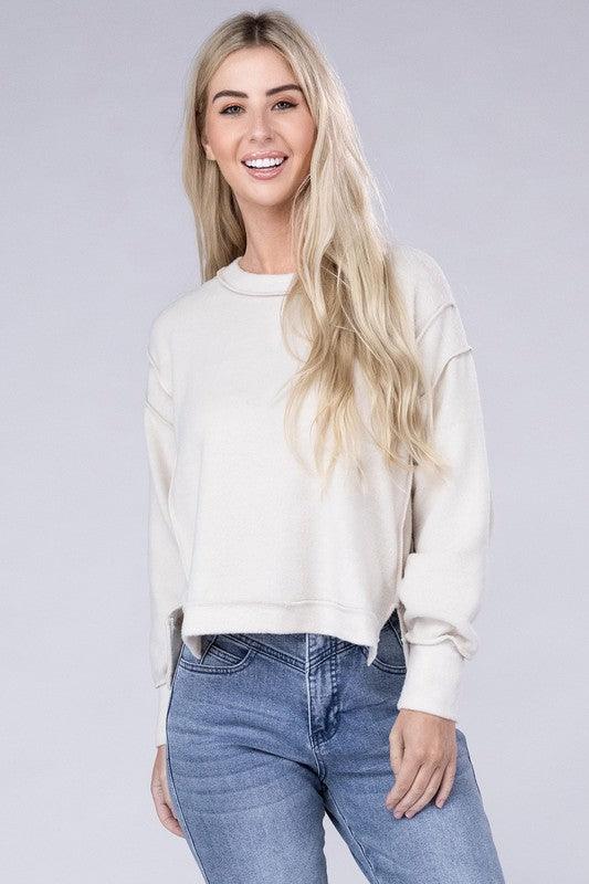 Brushed Melange Hacci Oversized Sweater - Sweater