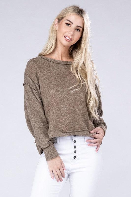 Brushed Melange Hacci Oversized Sweater - Sweater