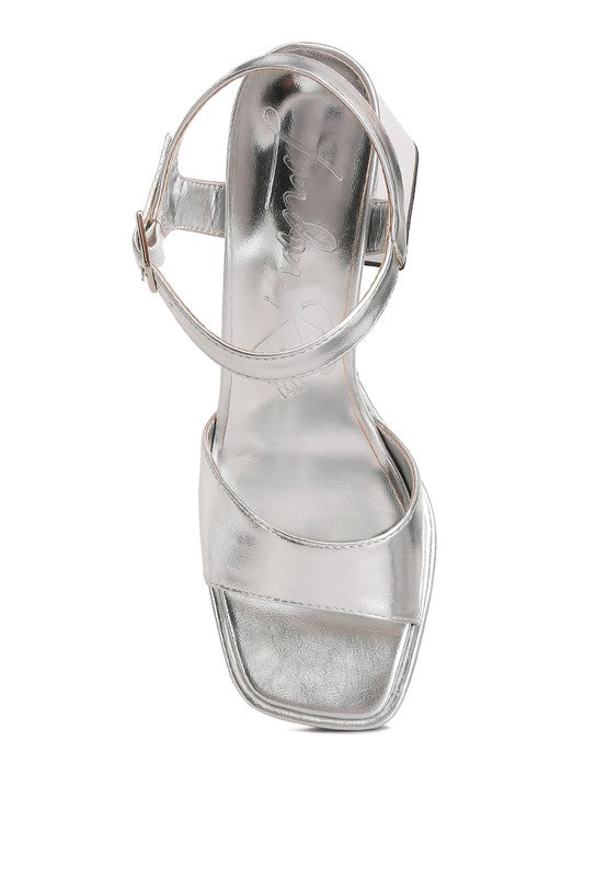 Rag Company Lofty Metallic Faux Leather Block Heel Sandals