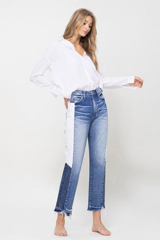 Super HIgh RIse Straight W/Side Blocking Panel - Jeans