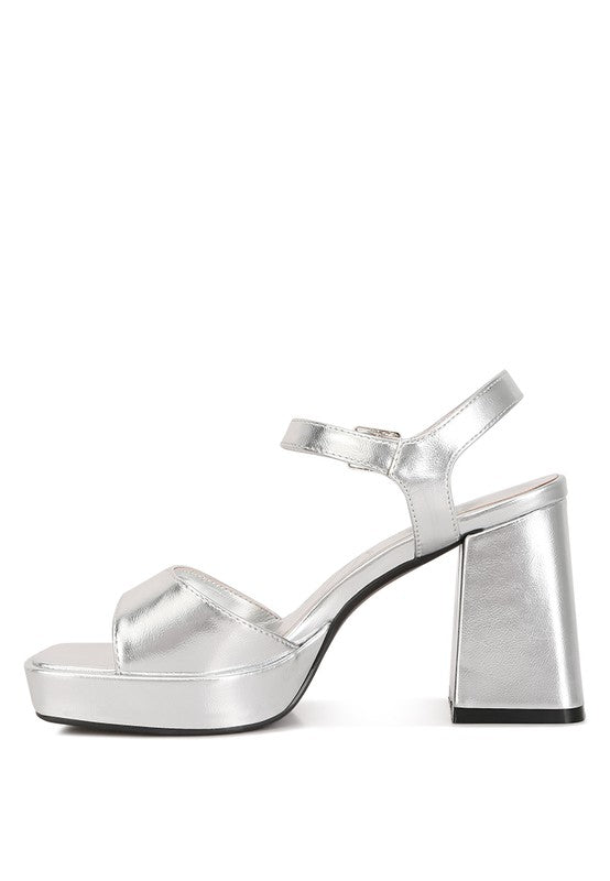 Rag Company Lofty Metallic Faux Leather Block Heel Sandals