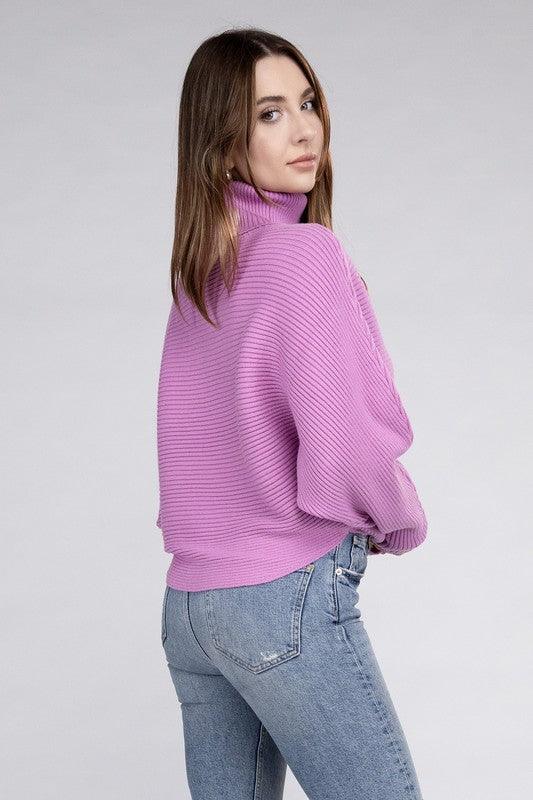 Viscose Dolman Sleeve Turtleneck Sweater - Sweater