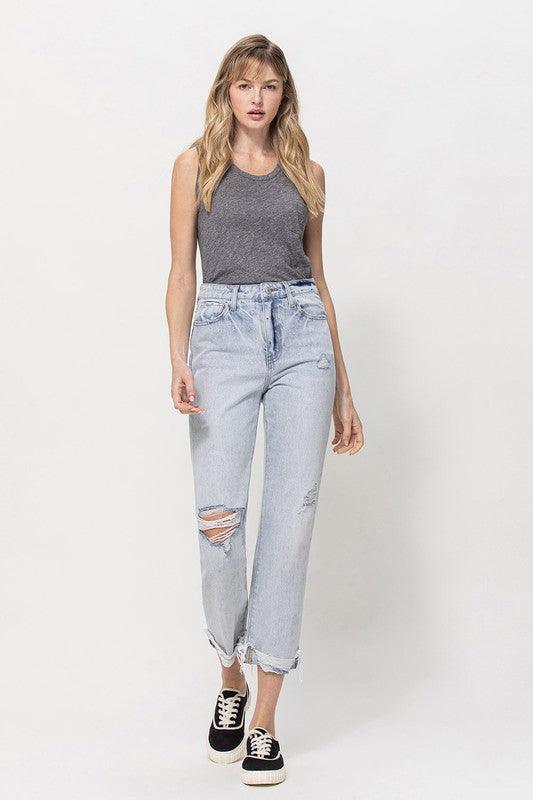 Super High Relaxed Cuffed Straight Jeans - Jeans