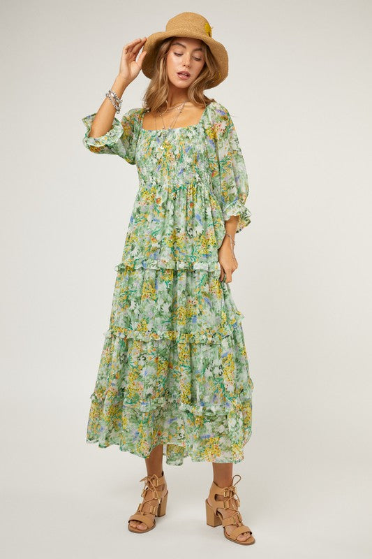 Davi & Dani Floral Chiffon Midi Dress