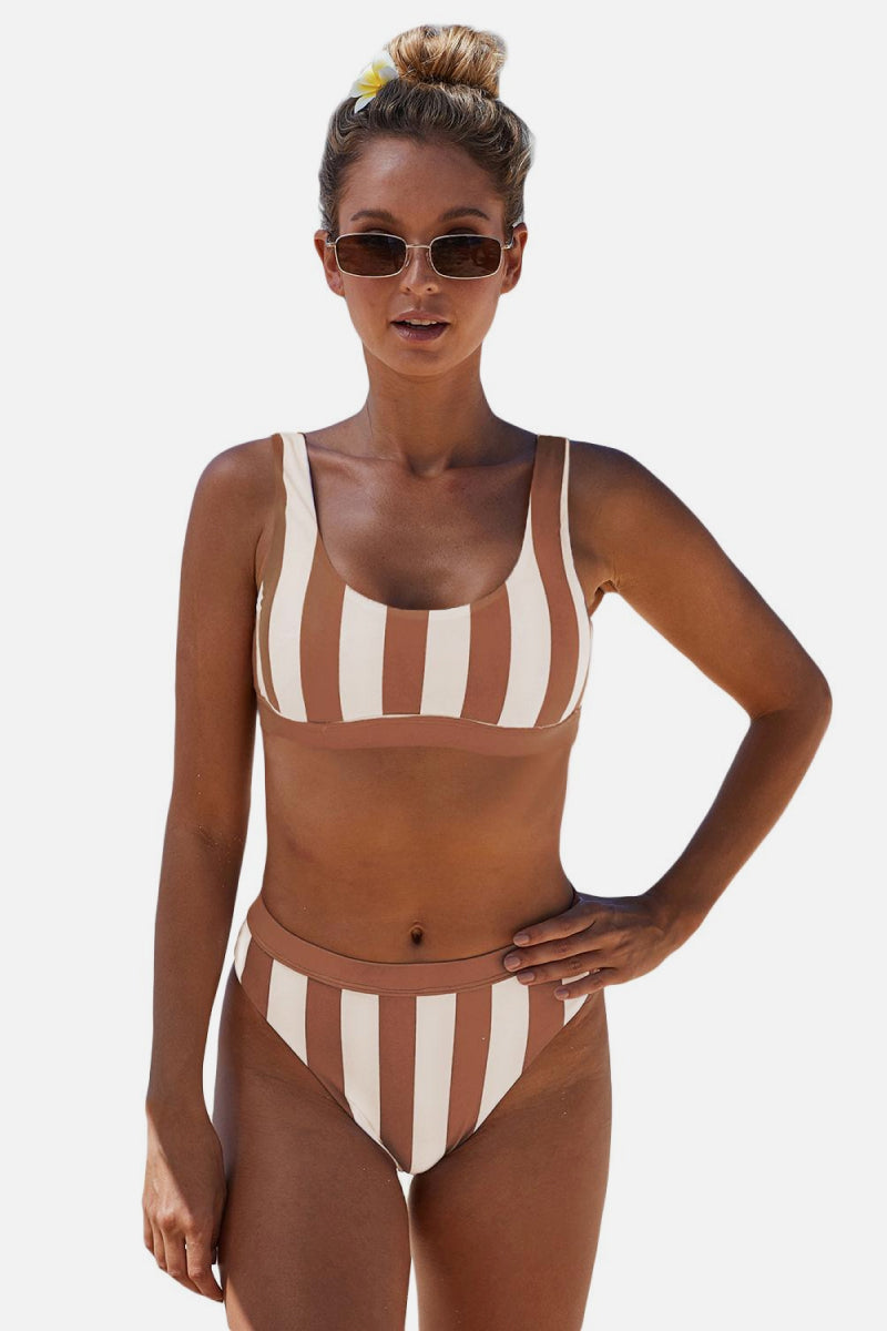 Striped Tank High Waist Bikini Set