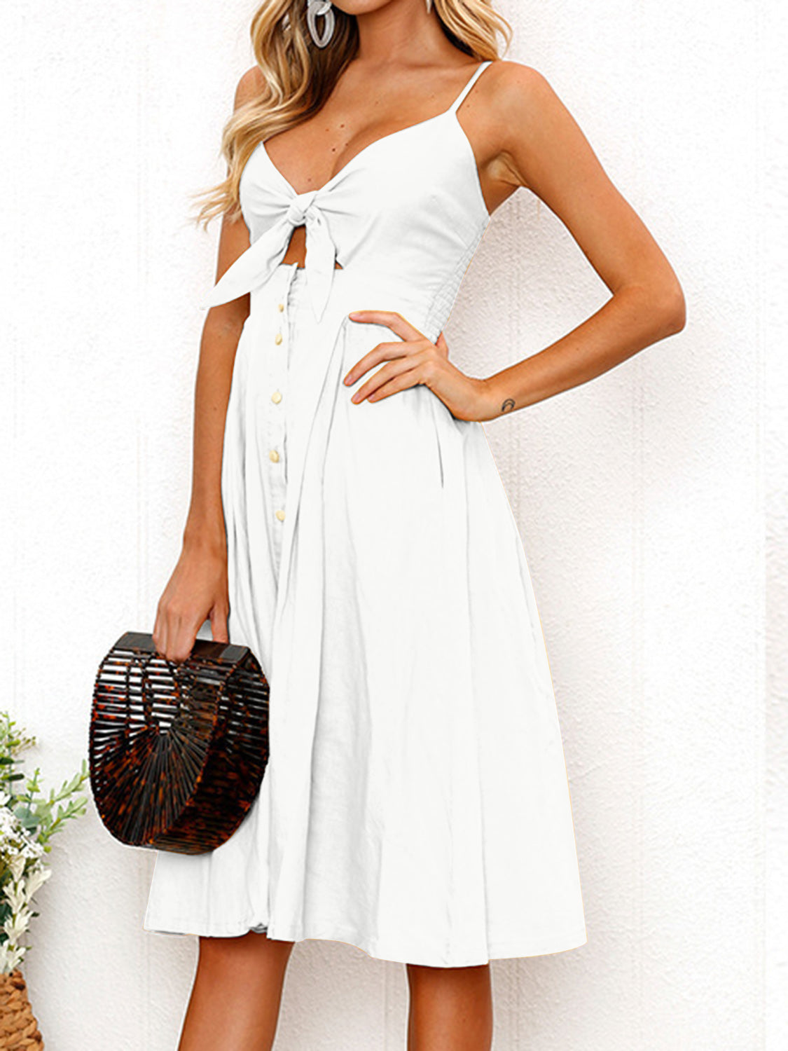 Cutout Smocked Sweetheart Neck Midi Cami Dress