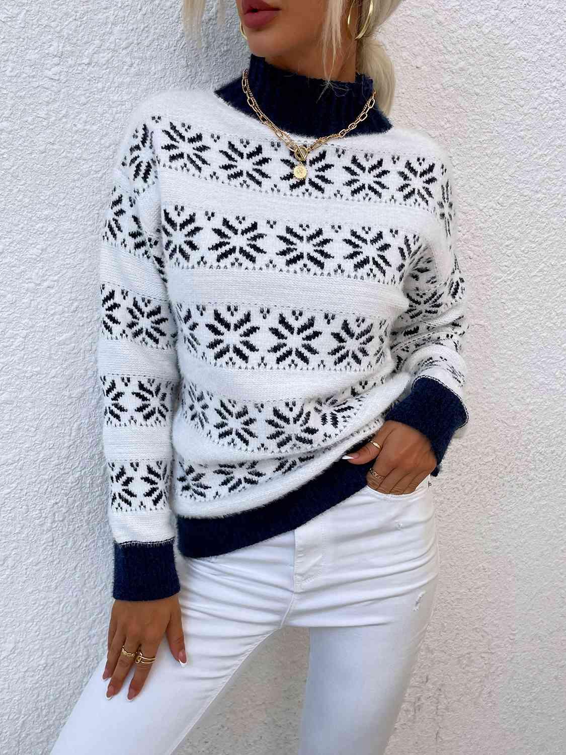 Christmas Snowflake Mock Neck Sweater - Sweater