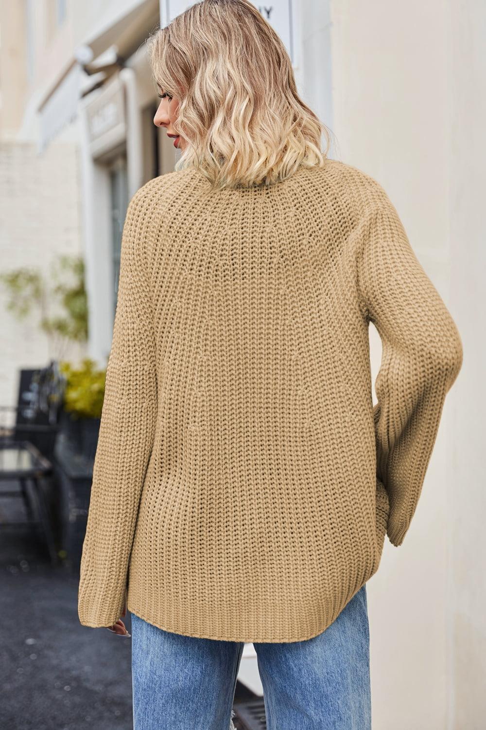 Openwork Flare Sleeves Waffle Knit Sweater - Sweater