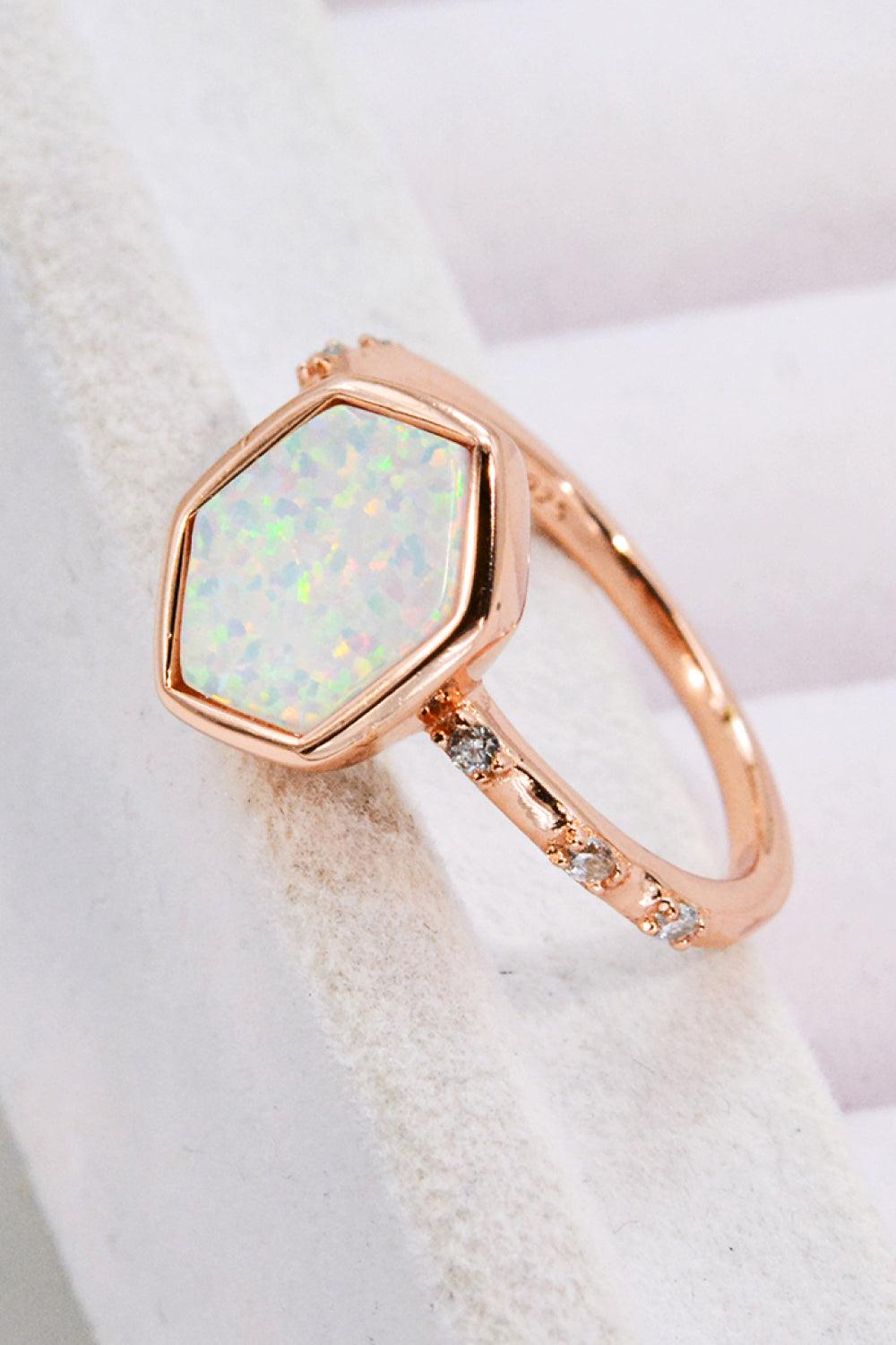 Opal Hexagon 925 Sterling Silver Ring - Ring