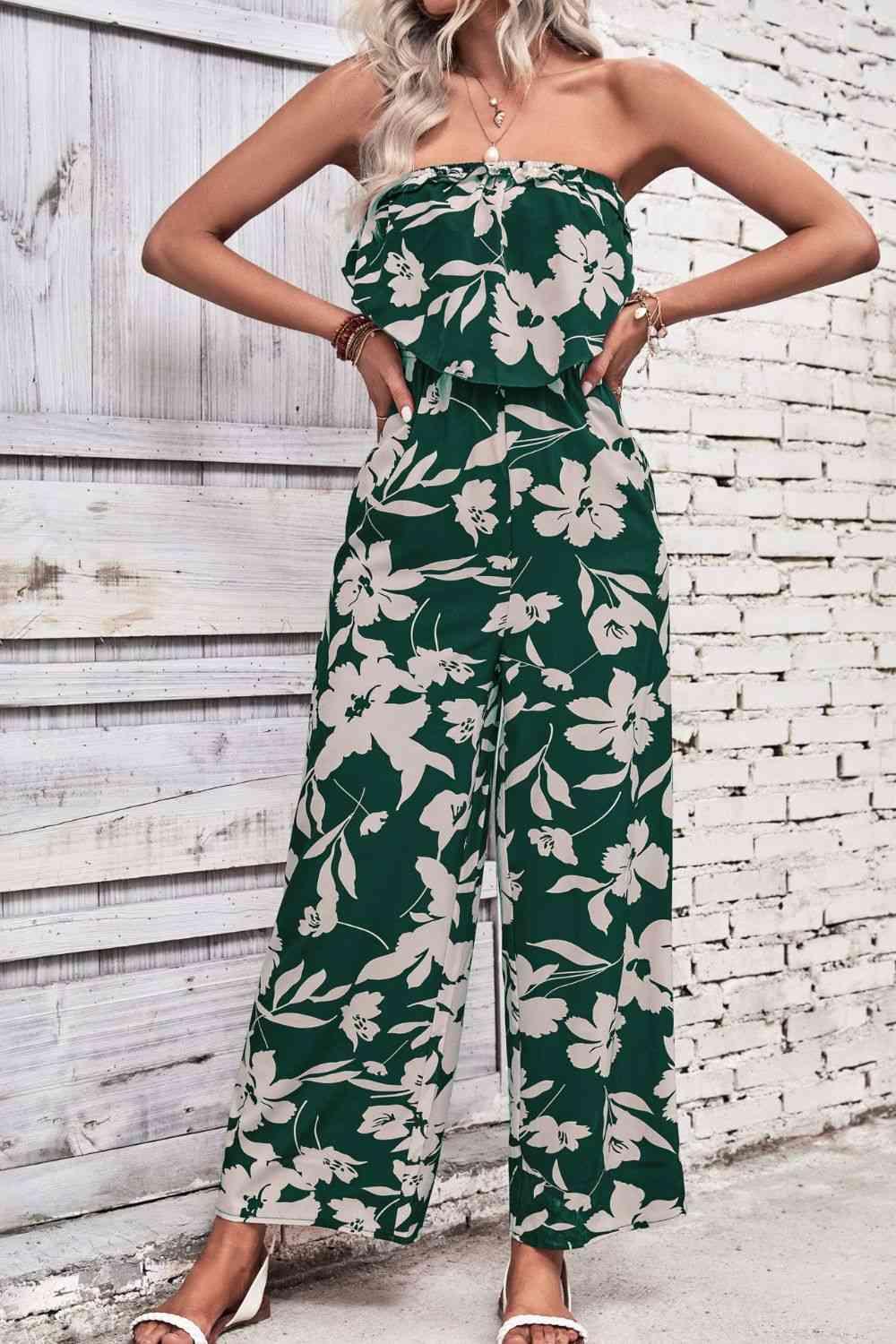 Floral Strapless Wide Leg Jumpsuit - Jumpsuit