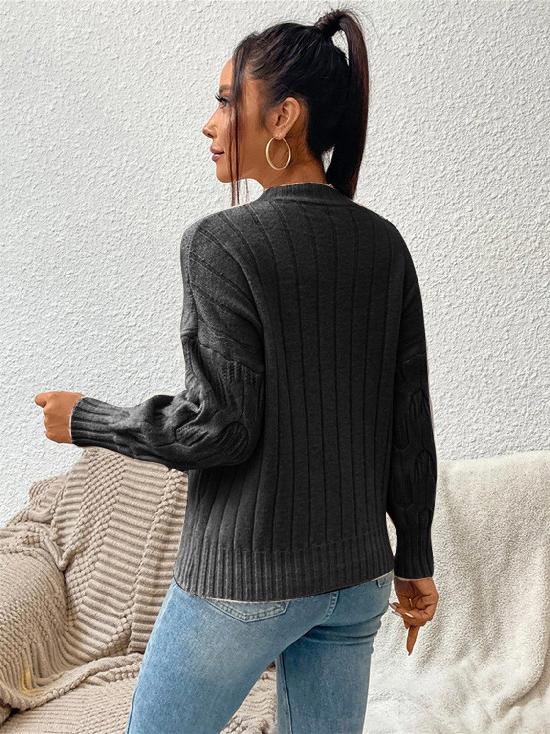 Round Neck Long Sleeve Pullover Sweater - Sweater