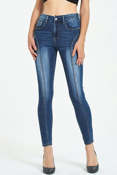 Side Stripe Cropped High Rise Skinny Jeans - Jeans