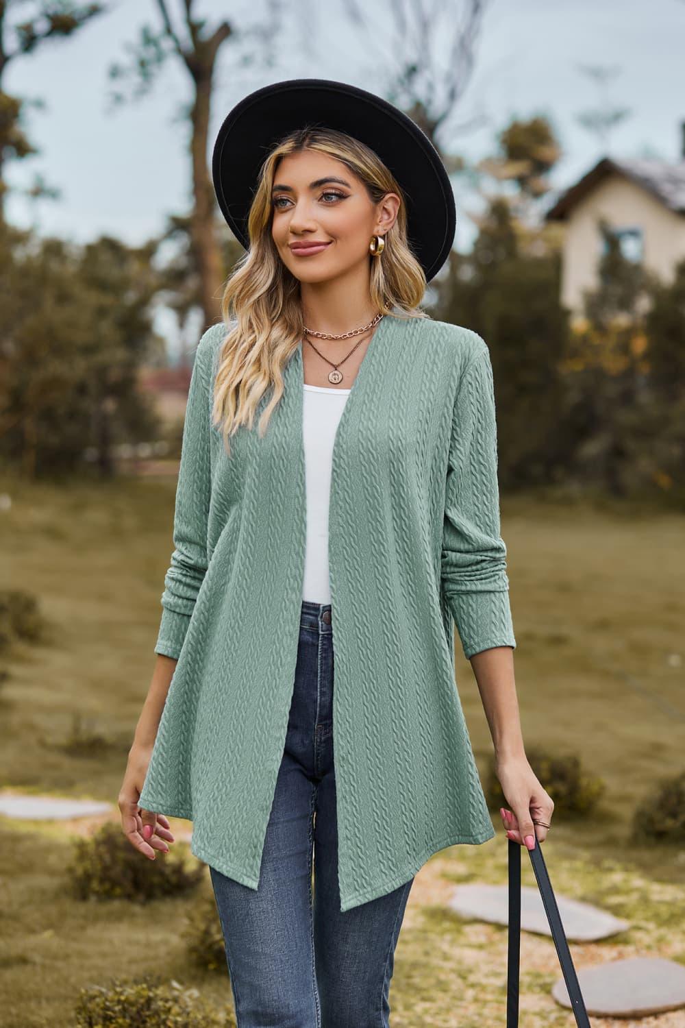 Open Front Long Sleeve Cardigan - Cardigan