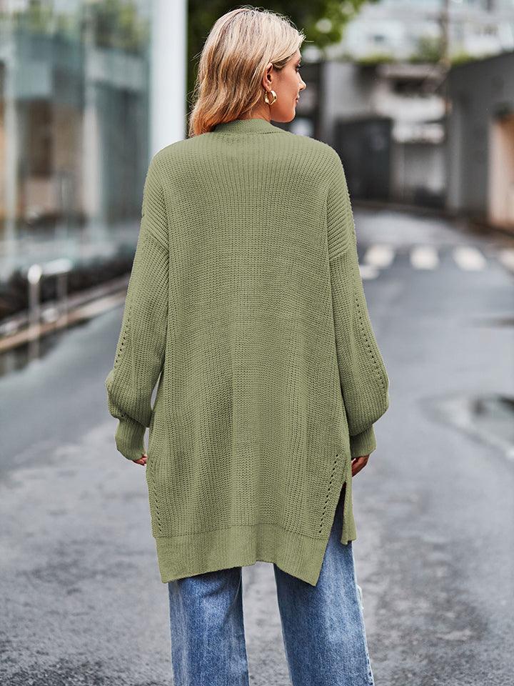 Open Front Longline Waffle-Knit Cardigan - Cardigan