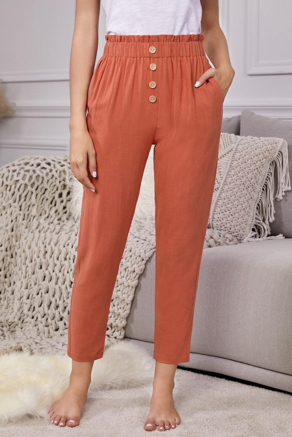 Cropped Elastic Waistband High Waist Tapered Pants - Pant