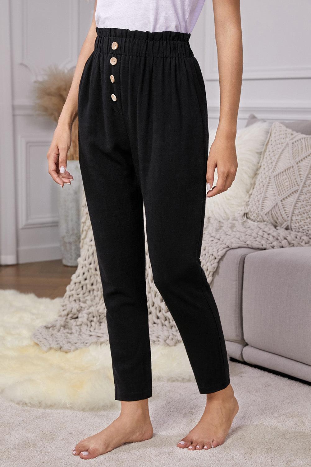 Cropped Elastic Waistband High Waist Tapered Pants - Pant