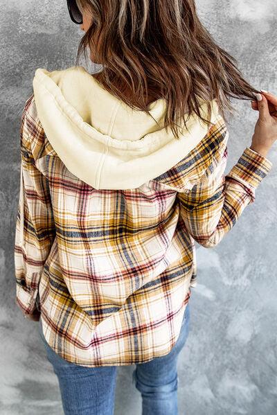 Plaid Button Up Hooded Shacket - Jacket