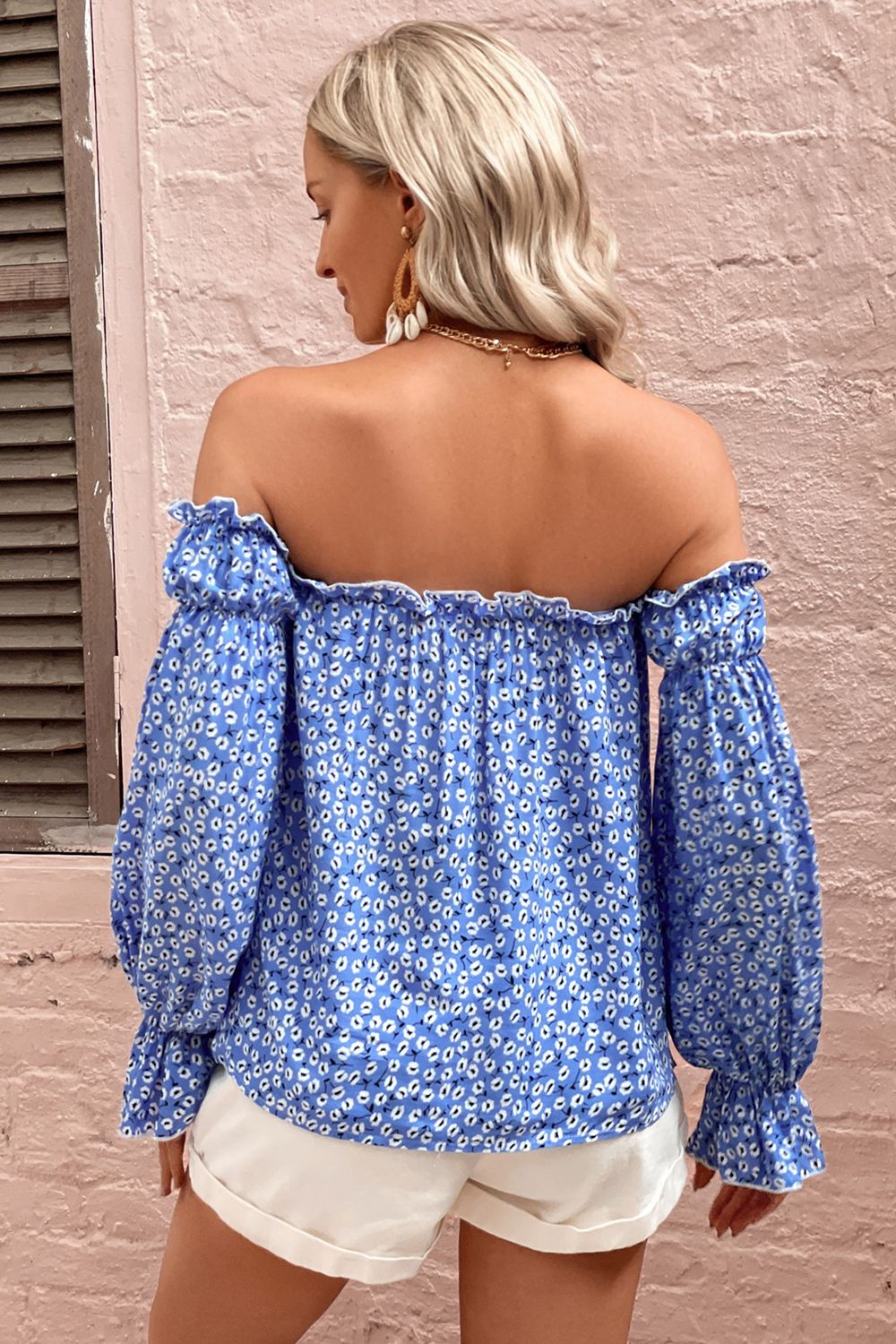 Floral Off Shoulder Frill Trim Top