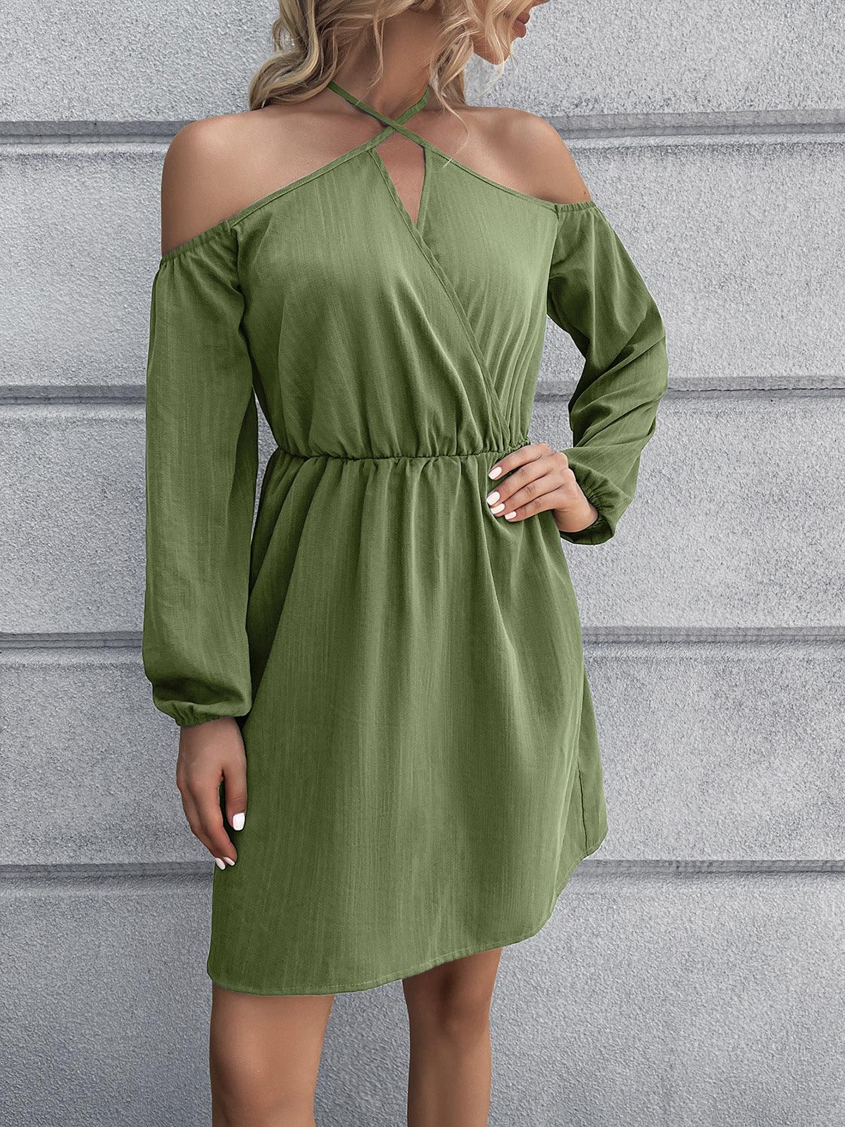 Cold-Shoulder Crisscross Long Sleeves Mini Dress - Dresses