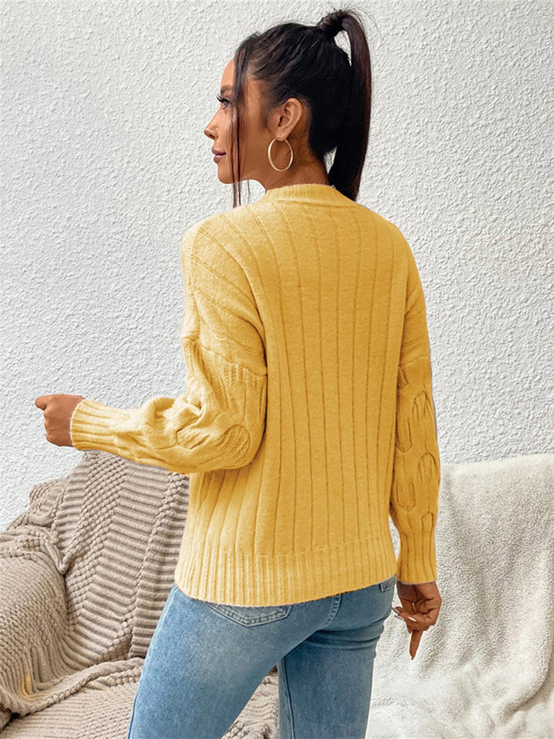 Round Neck Long Sleeve Pullover Sweater - Sweater