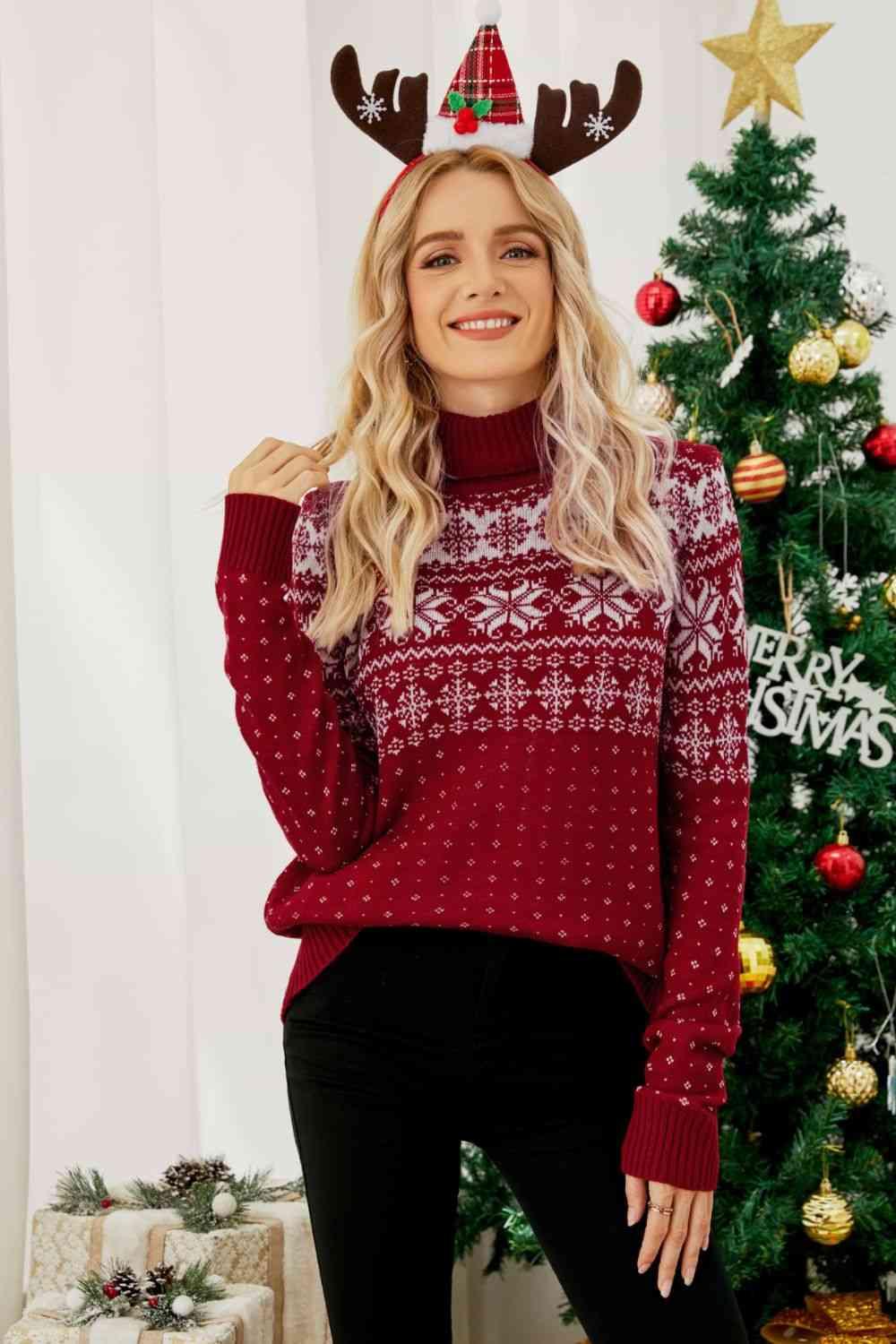 Christmas Snowflake Fair Isle Turtleneck Sweater - Sweater