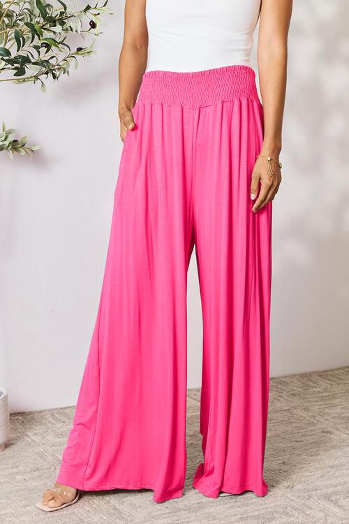 Double Take Smocked Waistband Wide Leg Pants - Pant