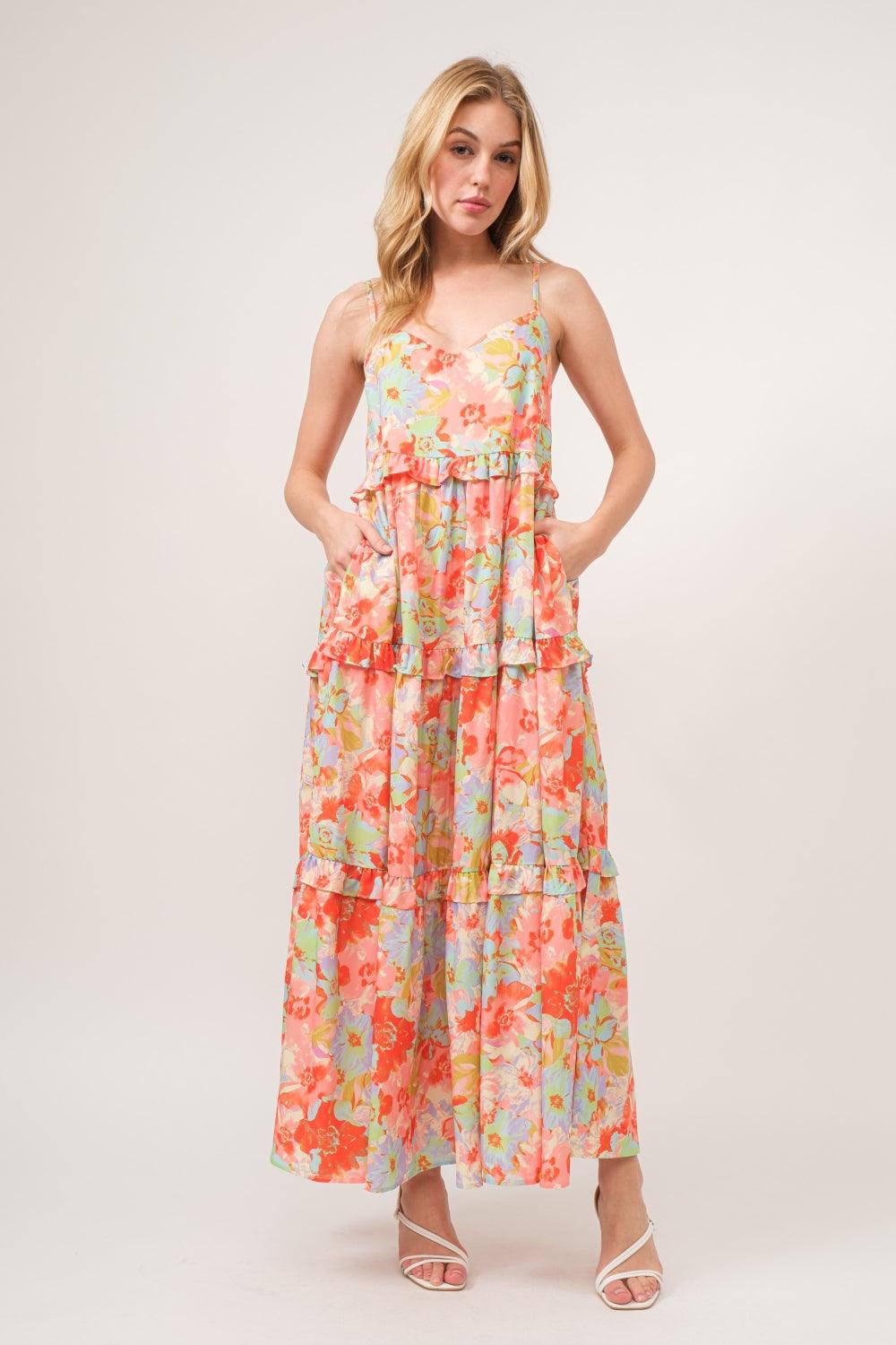 And The Why Floral Ruffled Tiered Maxi Cami Dress - Dresses