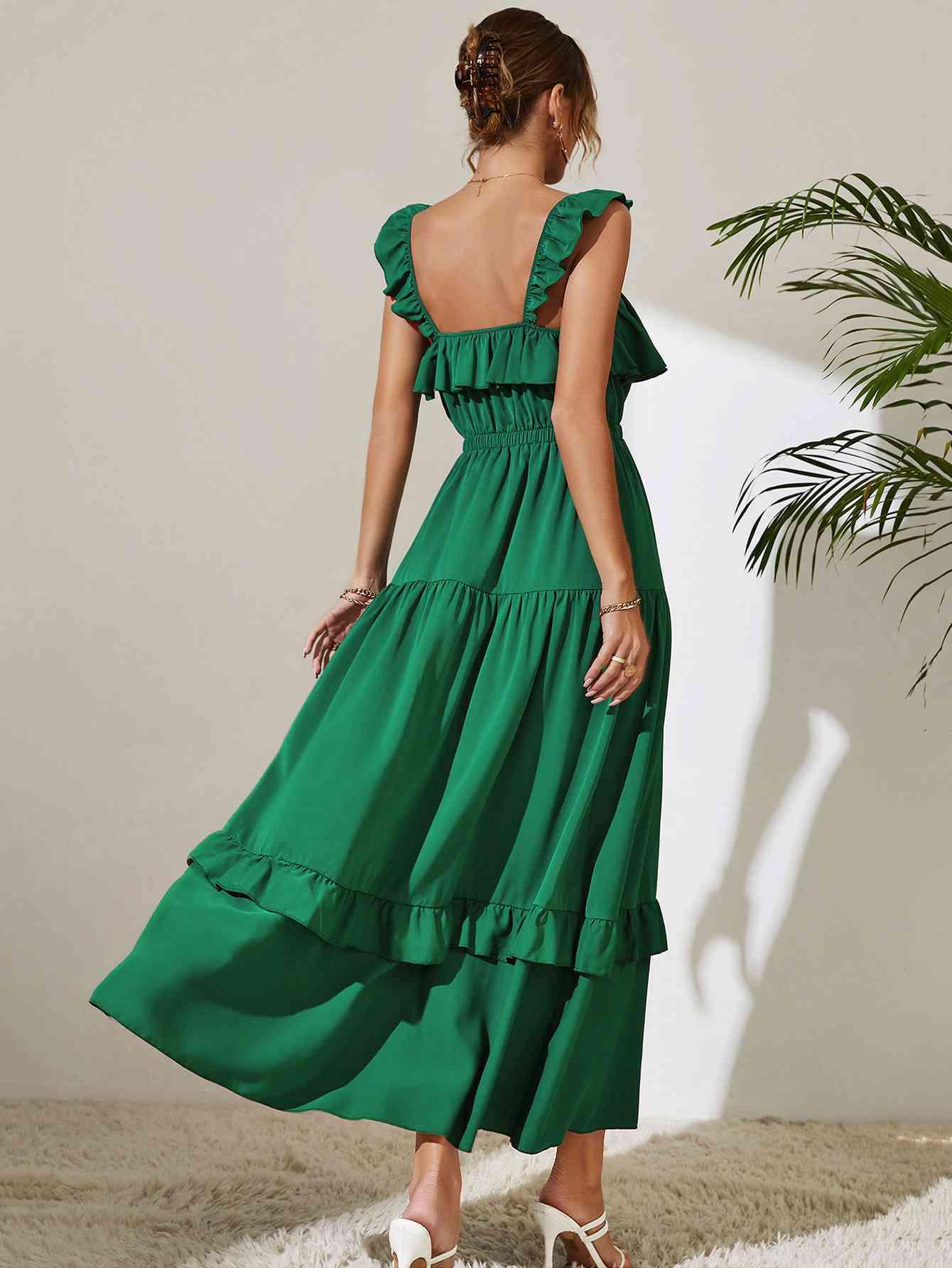 Square Neck Ruffled Maxi Dress - Dresses