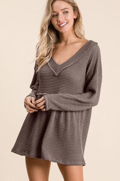 BiBi Waffle Knit V-Neck Babydoll Top - Top