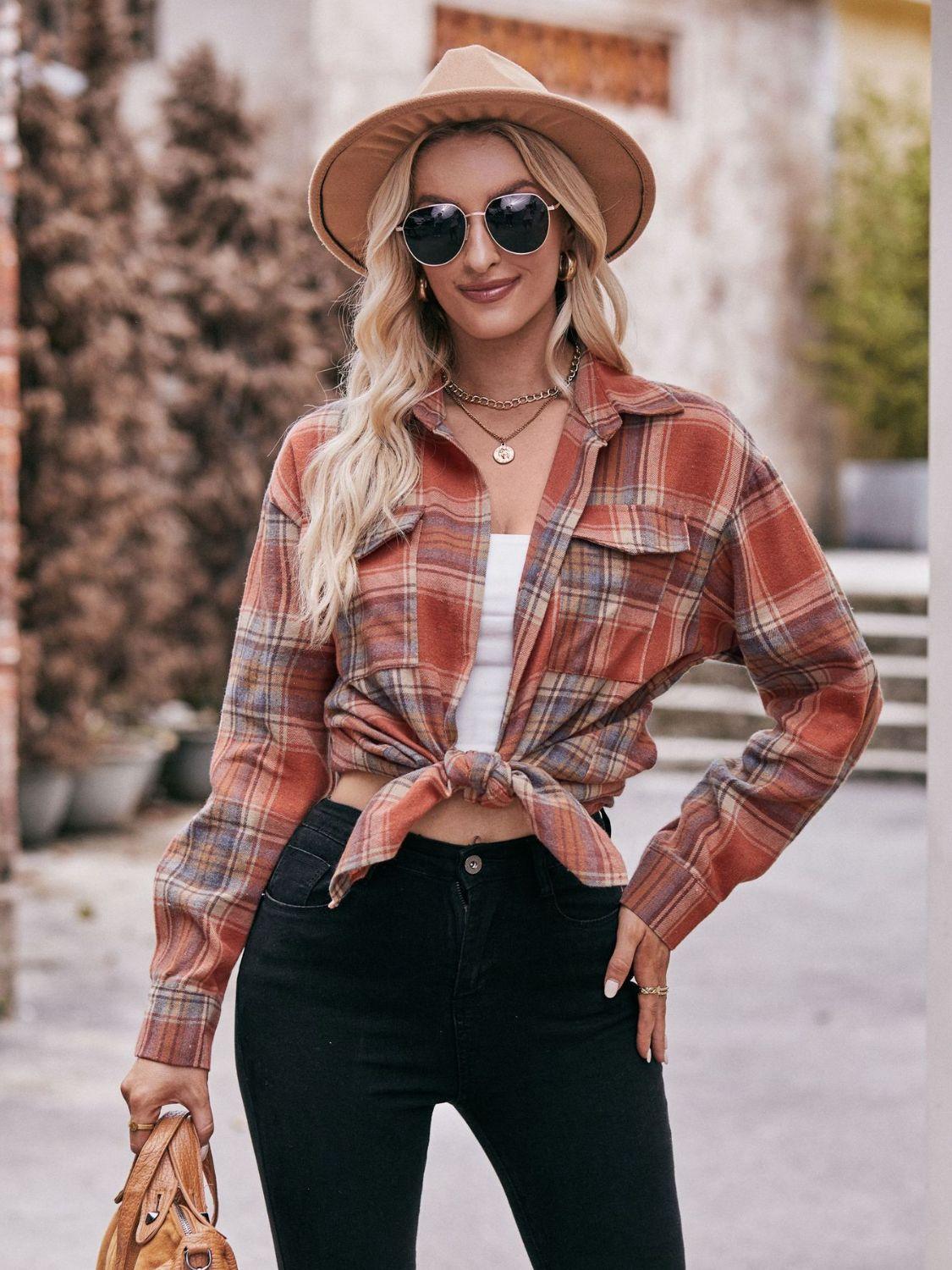 Plaid Dropped Shoulder Longline Oversized Shirt - Shirt