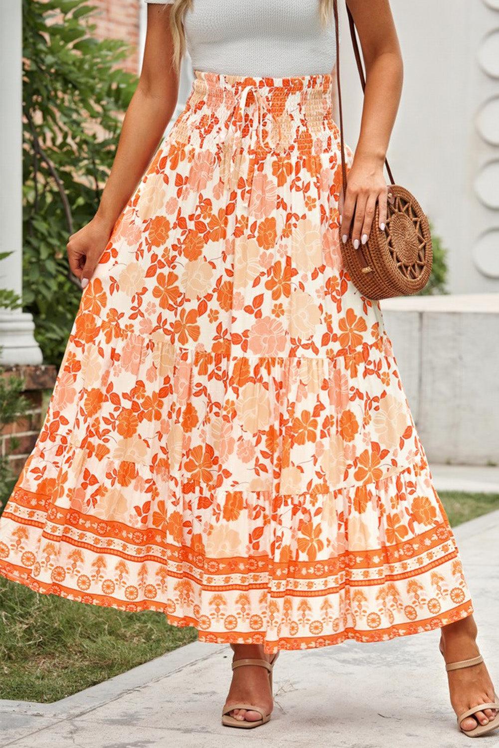 Floral Smocked Tiered Maxi Skirt - Skirt