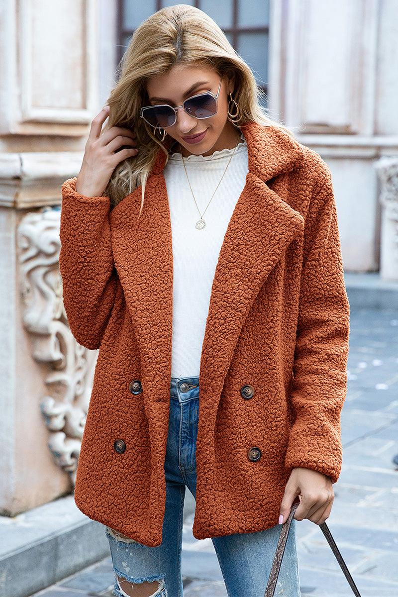 Full Size Lapel Collar Sherpa Coat - Coat