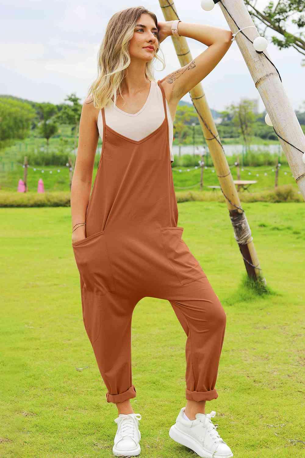 Double Take Sleeveless V-Neck Pocketed Jumpsuit - Jumpsuit