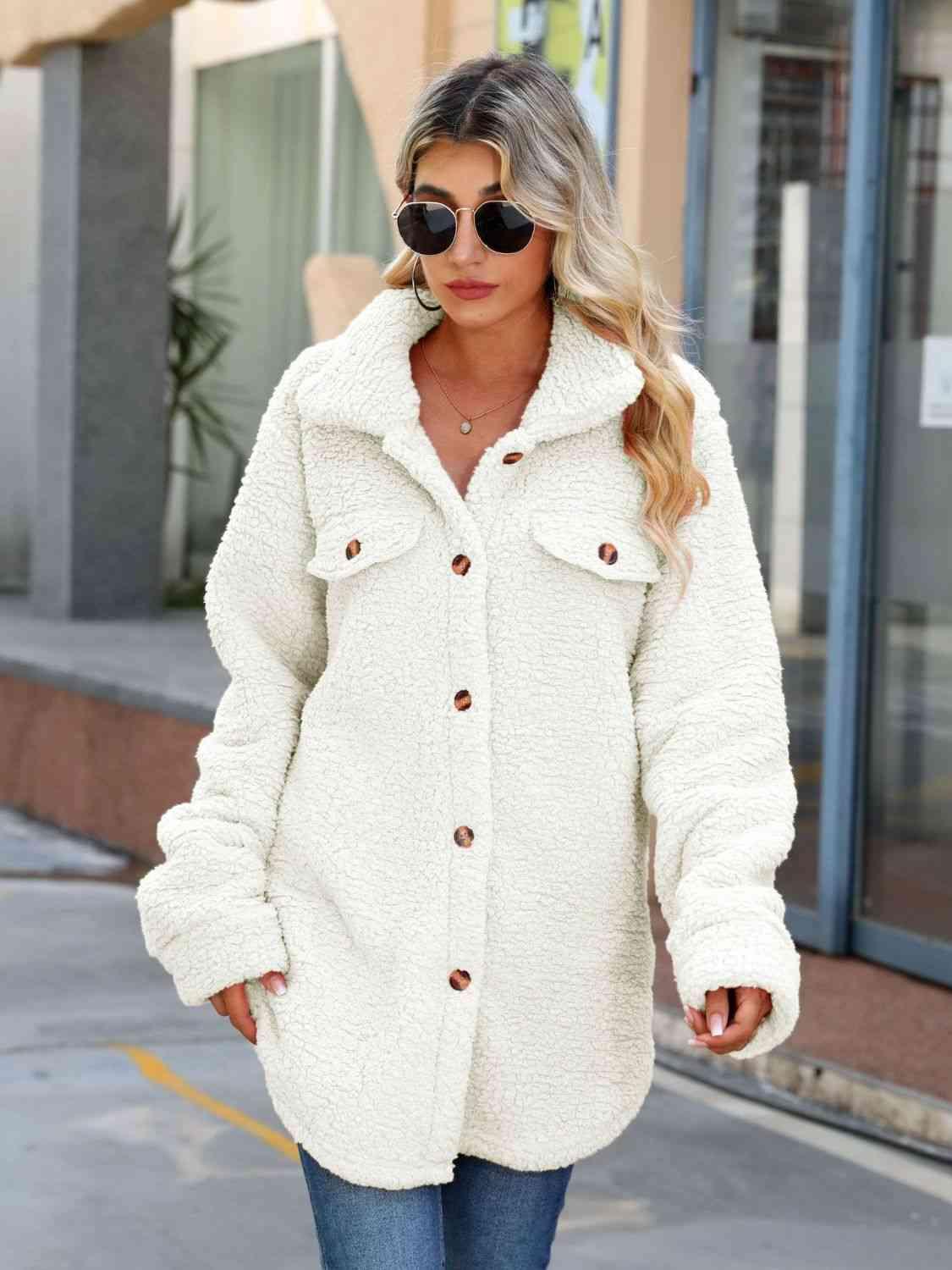 Button Down Sherpa Coat - Coat