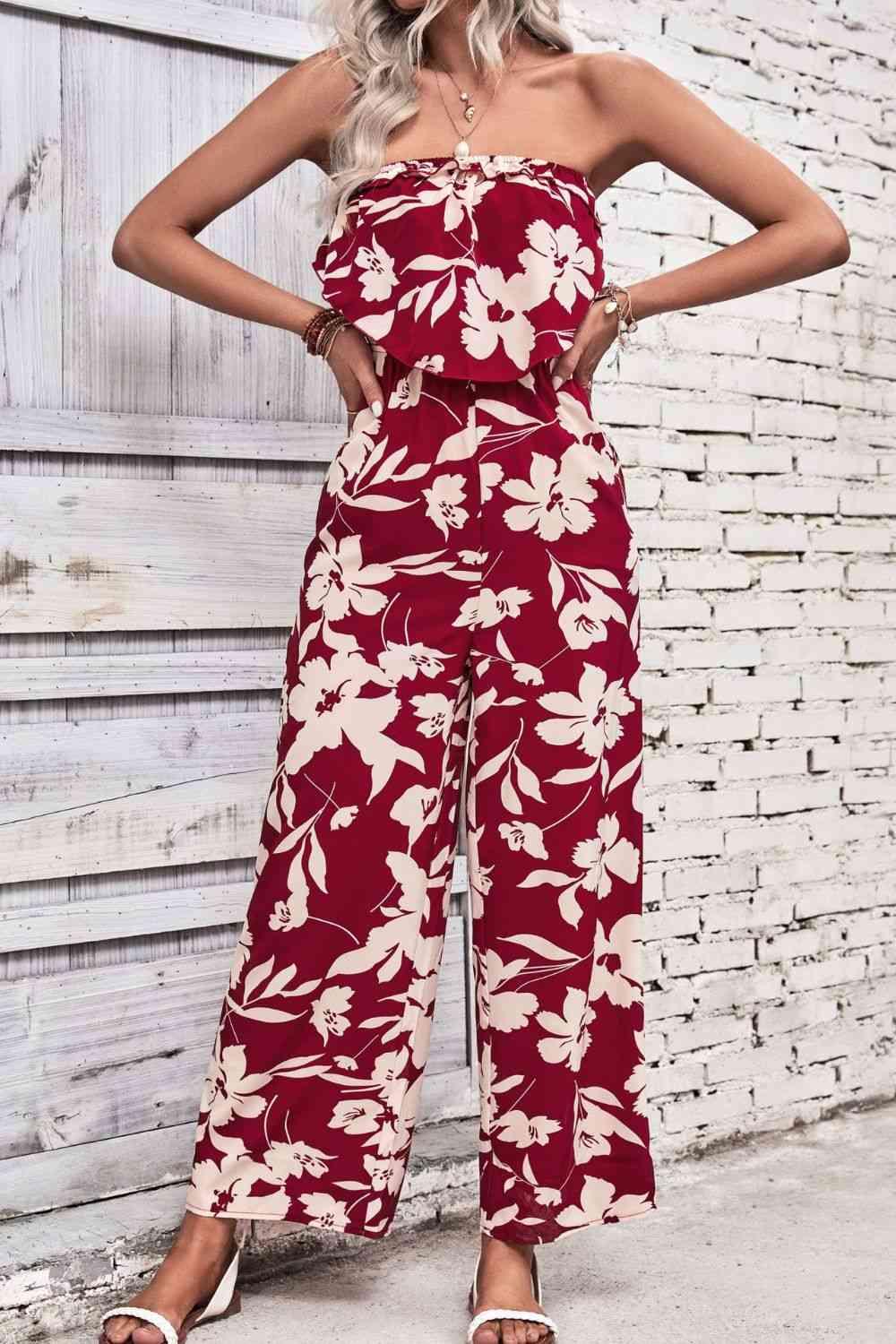 Floral Strapless Wide Leg Jumpsuit - Jumpsuit