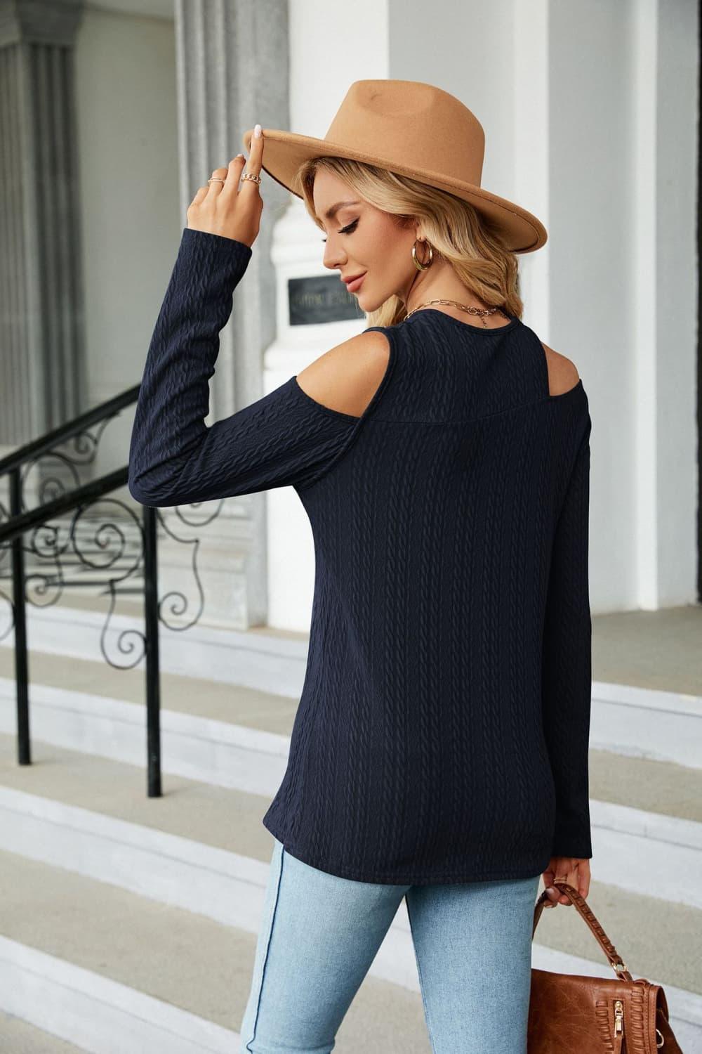 Cold Shoulder Long Sleeves Top - Top