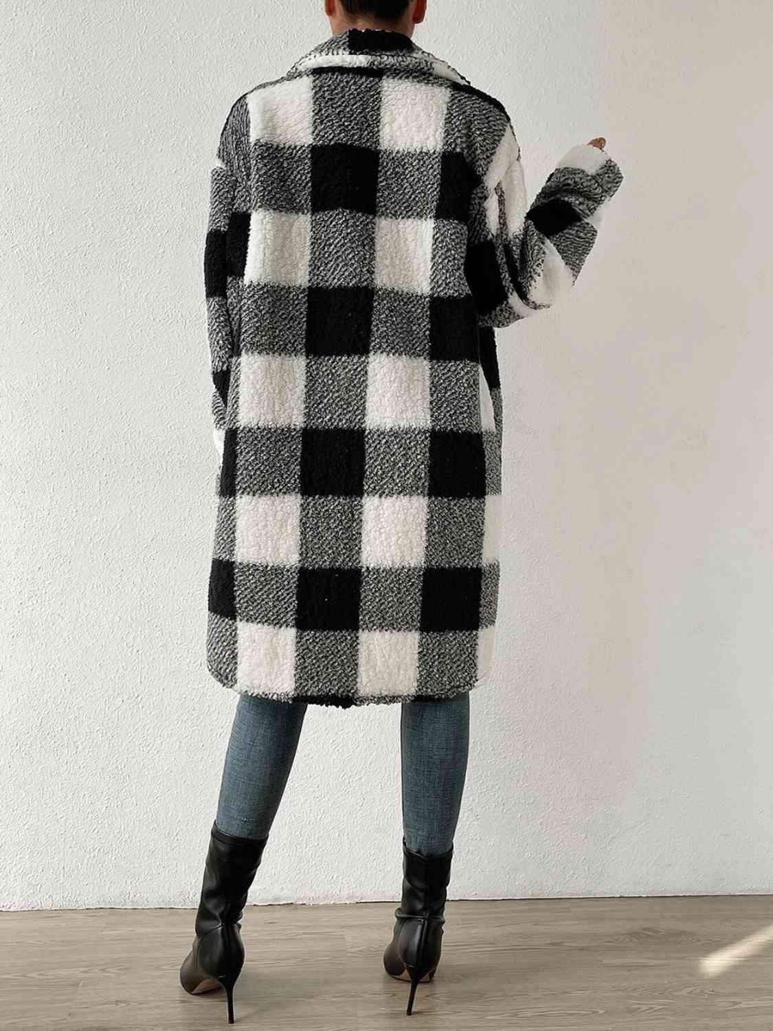 Plaid Button Down Fleece Coat - Coat