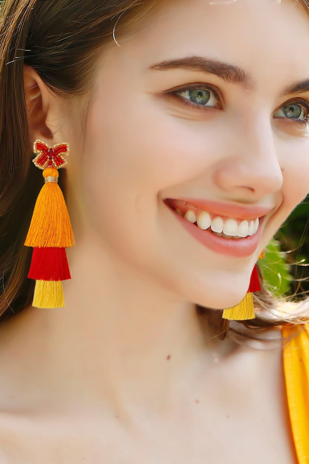 Triple-Layer Tassel Dangle Earrings - Earring